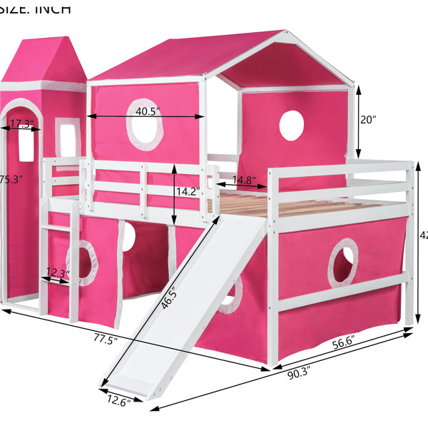 ophelia-co-pink-full-size-loft-bed-with-tower-and-slide-unique